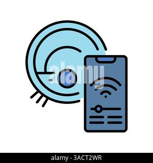 robot vacuum cleaner black line icon for digital and print projects. Minimal clean icons for apps and websites. Modern simple icons for UI UX and bran Stock Vector