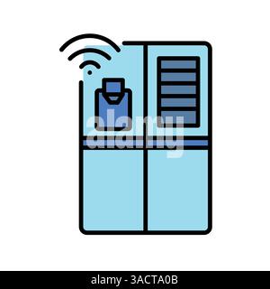 smart refrigerator black line icon for digital and print projects.  Minimal clean icons for apps and websites. Modern simple icons for UI UX and brand Stock Vector