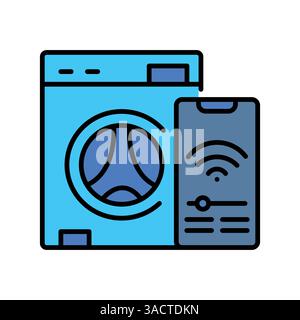 smart washing machine black line icon for digital and print projects.  Minimal clean icons for apps and websites. Modern simple icons for UI UX and br Stock Vector
