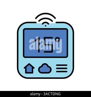 Smart thermostat black line icon for digital and print projects.  Minimal clean icons for apps and websites. Modern simple icons for UI UX and brandin Stock Vector