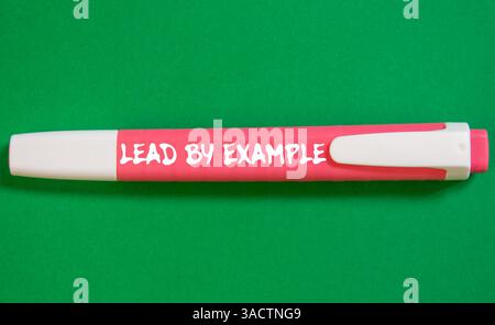 Lead by example message written on pink marker pen on green background. Conceptual lead by example symbol. Copy space. Stock Photo