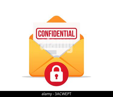 Envelope with confidential document. Confidential data and information. Data protection. Isolated on a white background. Stock Vector