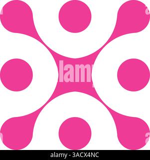 Pink circle blob connect pattern. Organic morphing shapes and logo dots. Flat vector illustration isolated on white background. Stock Vector