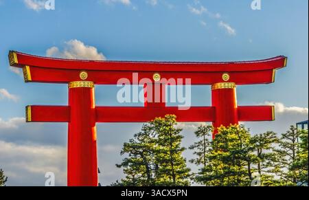 Japanese Gate Structures Colorful Large Red Tori Gate Heian Shinto Shrine Kyoto Japan. Tori ...