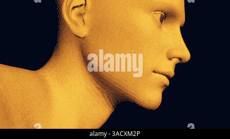 Abstract man head made from dots. Side view of dotted face background. Facial recognition. 3D vector illustration. Stock Vector