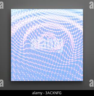 Rippled background template. Abstract science or technology illustration with particle. 3D grid surface. Can be used for wallpaper, presentation, bann Stock Vector