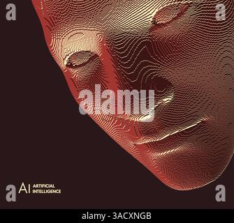 Illustration of an man's face created from small cubes. Anonymous social masking. Technology and robotics concept. Voxel art. 3D vector illustration. Stock Vector