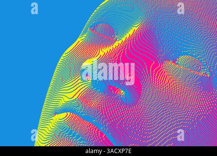 Illustration of an man's face created from small cubes. Anonymous social masking. Technology and robotics concept. Voxel art. 3D vector illustration. Stock Vector