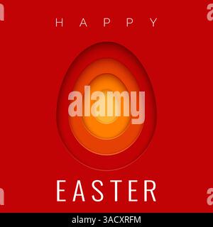 Easter vector card with paper cut egg shape frames. Happy Easter paper cut out egg on red background. Trendy 3D Easter greeting card template Stock Vector