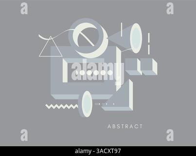 Abstract geometric composition with minimalistic shapes. Modern art graphics. Cover design template. 3d vector illustration for brochure, poster, bann Stock Vector