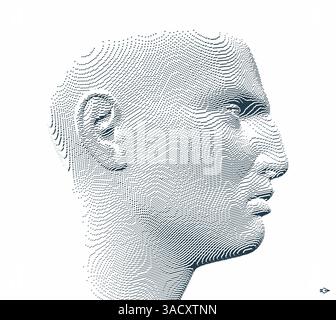 Closeup side view profile portrait of man. 3d voxelized face. Vector illustration. Design for presentations, flyers or posters. Stock Vector