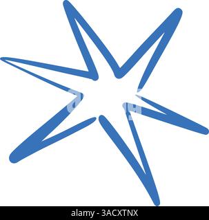 Blue and yellow hand-drawn star doodles with brush and crayon textures. Sketchy line patterns, graphic marker elements. Flat vector illustration Stock Vector