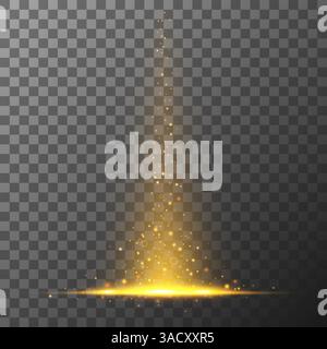 Festive flare tail. Rays, stars and sparkles with bokeh. Vector transparent light effect. Magic fairy stardust with yellow sparkles, shiny star light Stock Vector