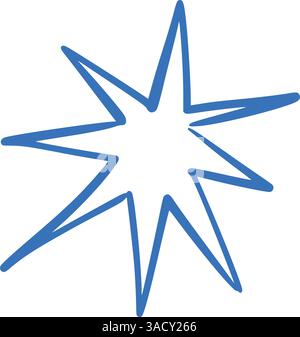 Blue and yellow hand-drawn star doodles with brush and crayon textures. Sketchy line patterns, graphic marker elements. Flat vector illustration Stock Vector