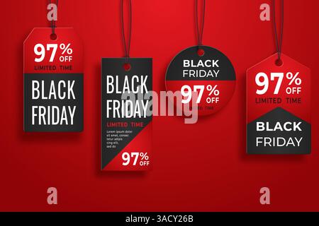 Black Friday realistic paper price tag. Sale price tag vector labels Stock Vector