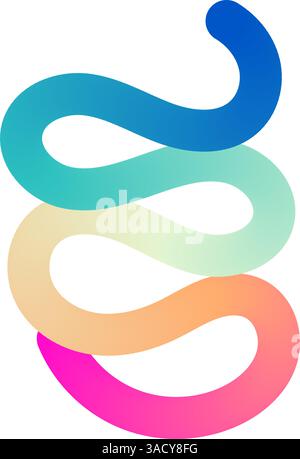 Abstract wavy gradient lines with fluid ribbon shapes, colorful 3D pattern, geometric and organic design elements. Flat vector illustration isolated Stock Vector