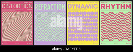 3D wavy pattern with optical illusion. Glitch abstract background. Wavy pattern with optical illusion. Abstract striped background. Vector for brochur Stock Vector