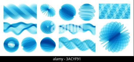 Abstract wavy geometrical background. Set of spheres. 3d vector elements made of various overlapping elements. Cover design template. Illustration for Stock Vector