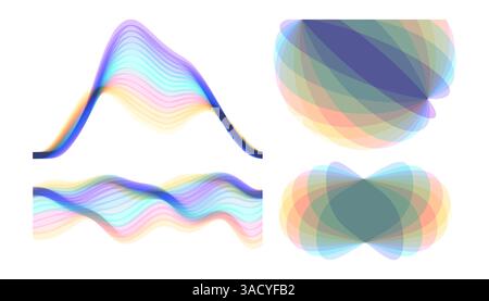Set of round shapes created from overlapping translucent elements. A wavy signal waveform. Abstract geometric design. Vector for brochure, banner, cov Stock Vector