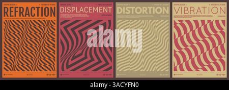 Abstract squares within squares. 3D wavy pattern with optical illusion. Glitchy abstract background. Distortion effect, bug and bug. Cover design temp Stock Vector
