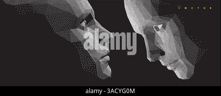 Dialogue, contact, conversational exchange between two individuals. People talk face to face. 3D vector Illustration for advertising, marketing or pre Stock Vector