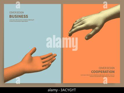 Template for an invitation to a business event, conference or workshop. Hands reaching towards each other. Concept of human relation, togetherness or Stock Vector