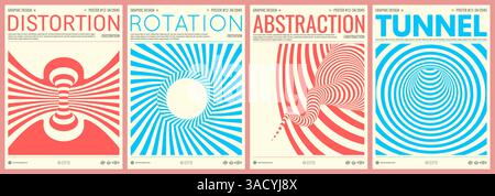 The geometric background by stripes. Pattern with optical illusion. Psychedelic stripes. Cover design template. 3D vector for brochure, annual report, Stock Vector