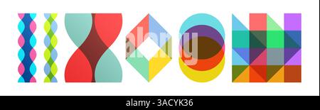 Abstract geometric design. Cube. Circle. Overlapping waves of different colours in vertical dynamics. Vector illustration for brochure, poster, flyer, Stock Vector