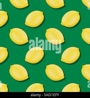 Pattern with fresh lemons on green background. Creative concept Stock Vector