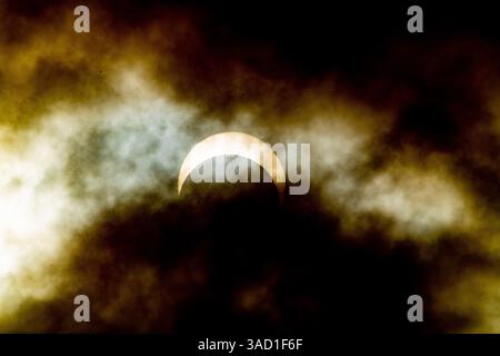 USA, Nevada, Winnemucca. Annular Solar Eclipse, Three-quarters Stock Photo