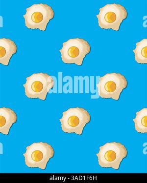 Fried egg pattern with blue background. Creative concept Stock Vector