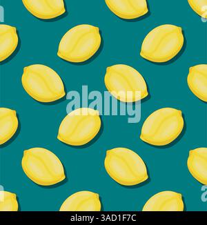 Pattern with fresh lemons on teal background. Creative concept Stock Vector