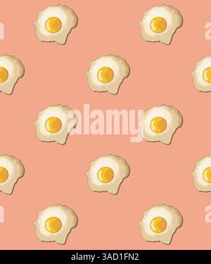 Fried egg pattern with coral background. Creative concept Stock Vector