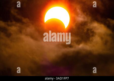 USA, Nevada, Winnemucca. Annular Solar Eclipse. Stock Photo