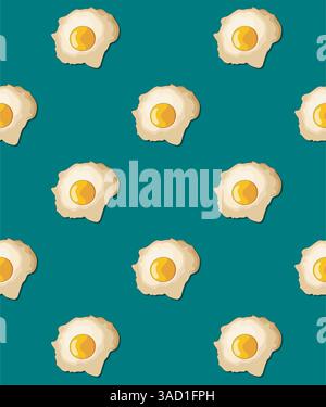 Fried egg pattern with teal background. Creative concept Stock Vector