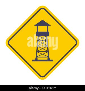Prison tower, Street camera on the pillar. Fence wire mesh barbed wire Stock Vector