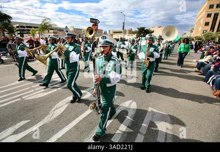 Nov. 11, 2011 - Bakersfield, CA, USA - Casey Christie / The Californian.Greenfield Middle school marching band members including bass clarinet player, Juan Ortiz, center, play a number during Friday's annual Veteran's Day Parade. (Credit Image: © The Bakersfield Californian/ZUMAPRESS.com) Stock Photo