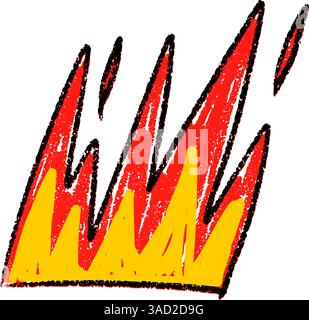Tribal hand flame with red rock silhouette. Handdrawn fire sketch in retro devil style. Flat vector illustration isolated on white background. Stock Vector