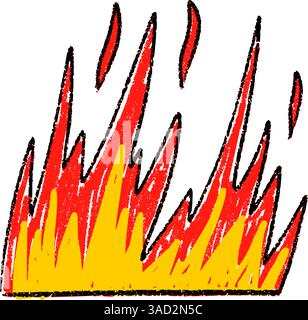Tribal hand flame with red rock silhouette. Handdrawn fire sketch in retro devil style. Flat vector illustration isolated on white background. Stock Vector
