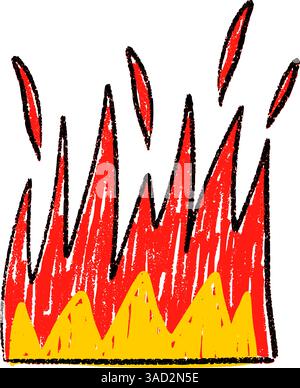 Tribal hand flame with red rock silhouette. Handdrawn fire sketch in retro devil style. Flat vector illustration isolated on white background. Stock Vector