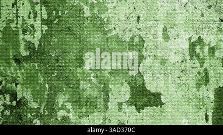 Weathered green painted canvas texture with cracks, scratches, and peeling paint, forming an abstract pattern, suitable for backgrounds and artistic p Stock Photo