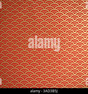 Traditional Japanese seamless patterns of waves - gold waves with the red background Stock Photo