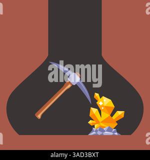 Mining coal minerals gold concept. Vector flat graphic design Stock Vector