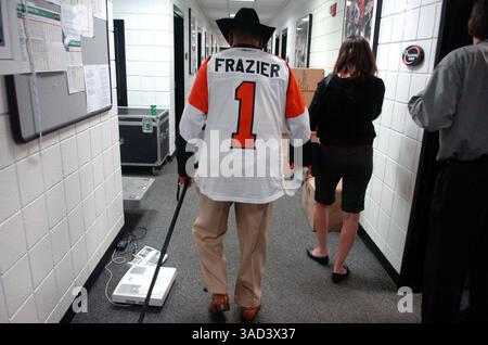 Nov. 5, 2011 - New York, NY, USA - Pictured in this 2009 file photo, Joe Frazier wears his personalized jersey after visiting Philadelphia Flyer goalie Ray Emery. Frazier, the former heavyweight champion, has died. He was 67. (Credit Image: © Sarah J. Glover/Philadelphia Inquirer/MCT/ZUMAPRESS.com) Stock Photo