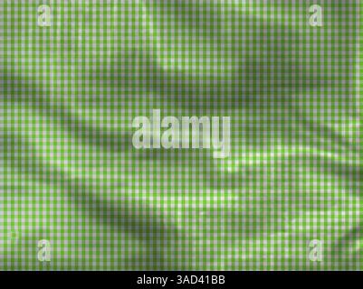 Green and white checkered fabric background forming a wavy, textured pattern, ideal for design projects.Belarus Stock Photo