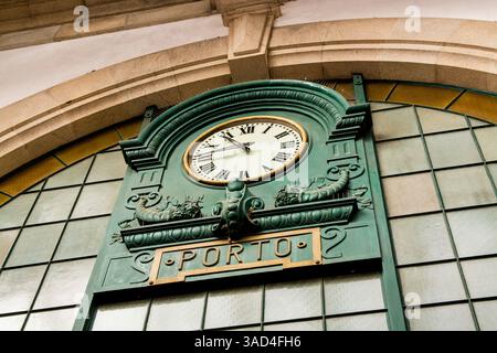 Clock at Saint Benedict Train Station (Estacao de Sao Bento). Porto, Portugal. Stock Photo