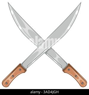 White weapon with metal blade, machetes for agricultural work, crossed machetes Stock Vector