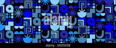 Modern Geometric Seamless Pattern with Abstract Shapes in Blue Tones for Backgrounds, Textiles, and Digital Designs Stock Vector
