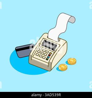 Electronic data Capture EDC Machine, Bill Transaction Credit Card Illustration Cartoon Design Stock Vector