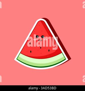 Watermelon sticker flat design kawaii cartoon vector illustration Stock Vector